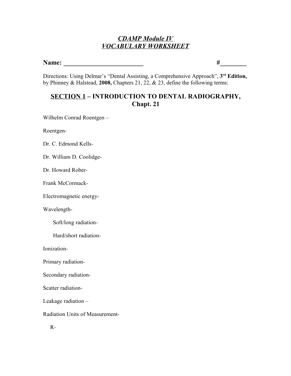 SECTION 1 INTRODUCTION to DENTAL RADIOGRAPHY, Chapt. 21