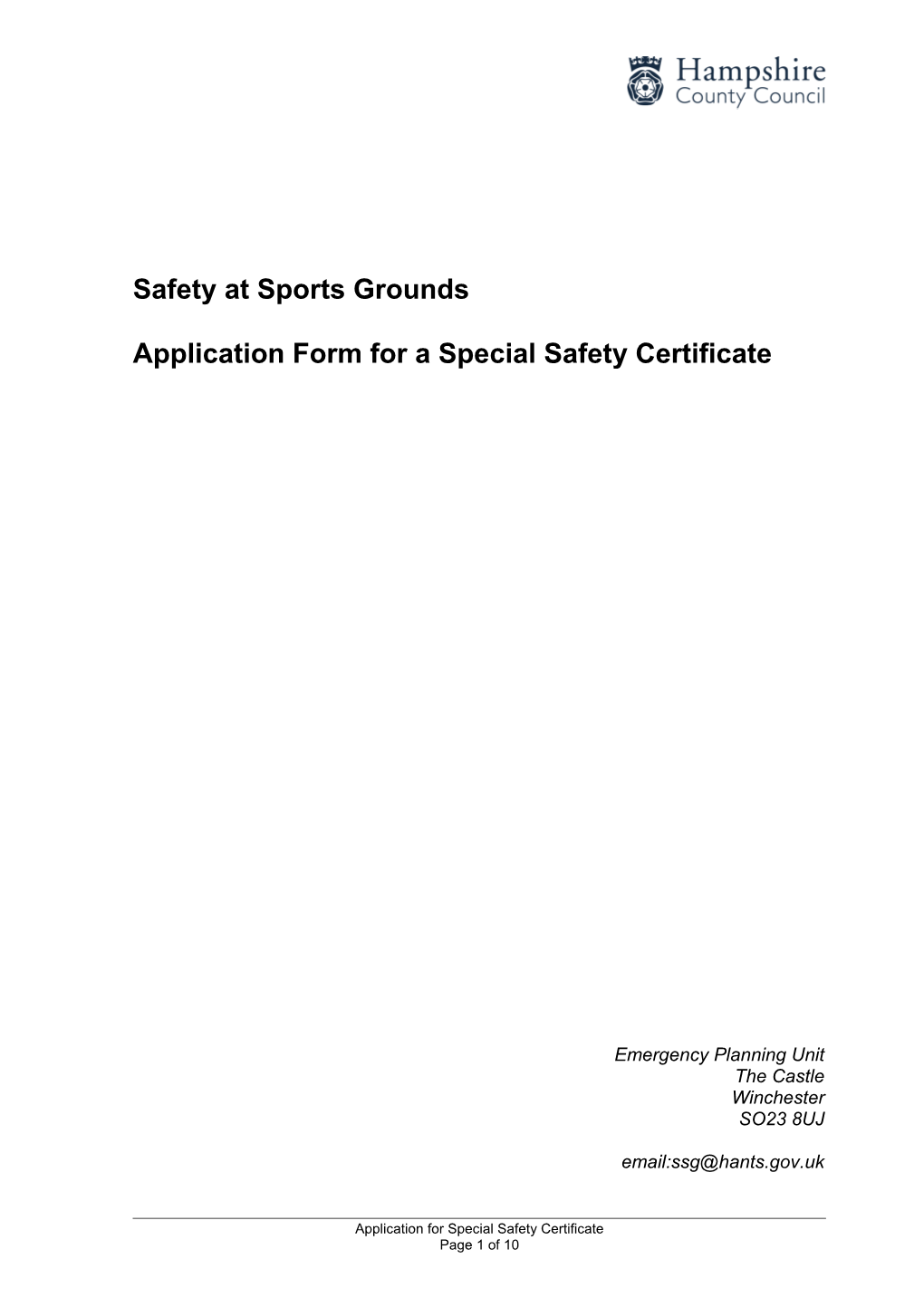 Application for a General Or Special Safety Certificate for a Designated Sports Ground