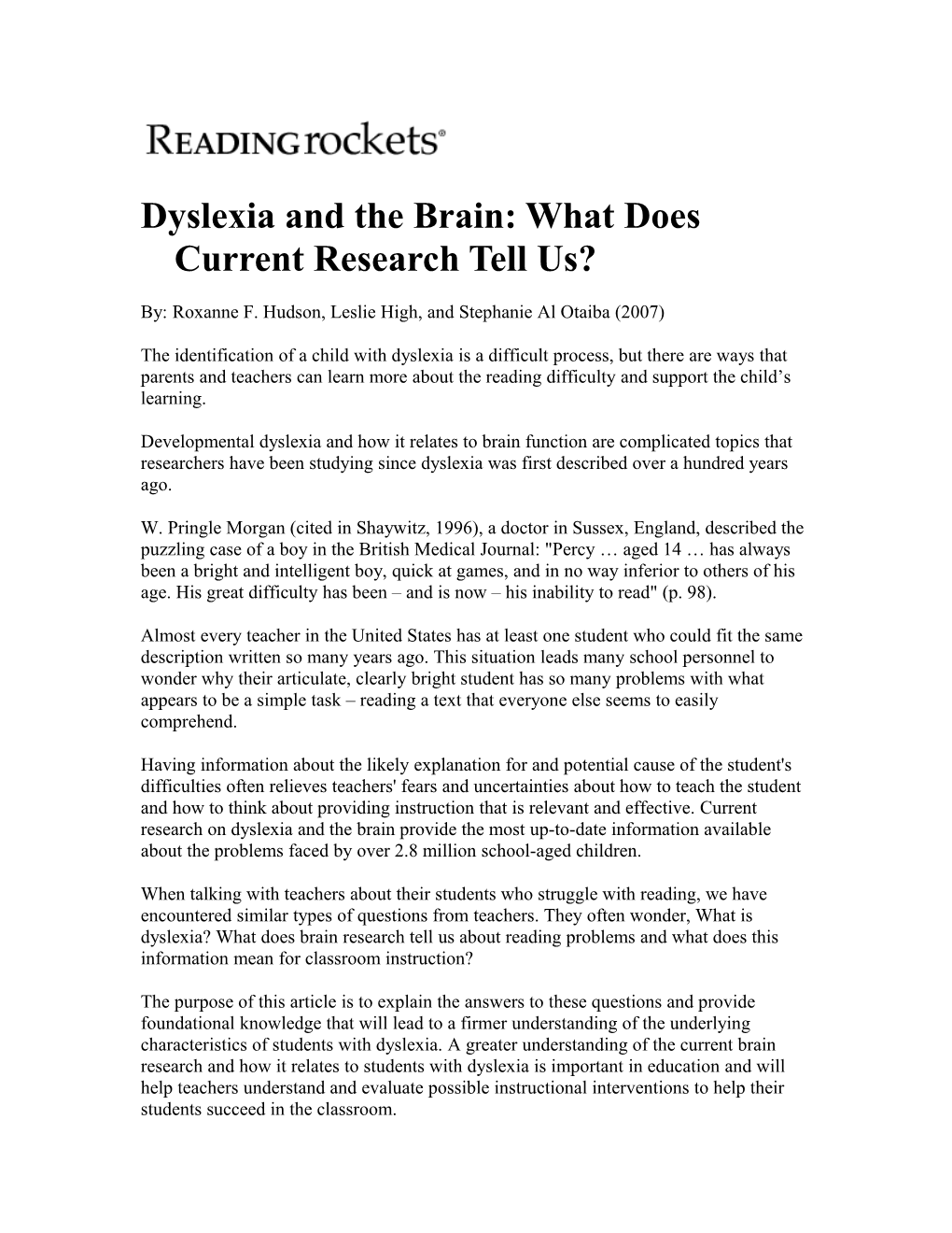 Dyslexia and the Brain: What Does Current Research Tell Us?