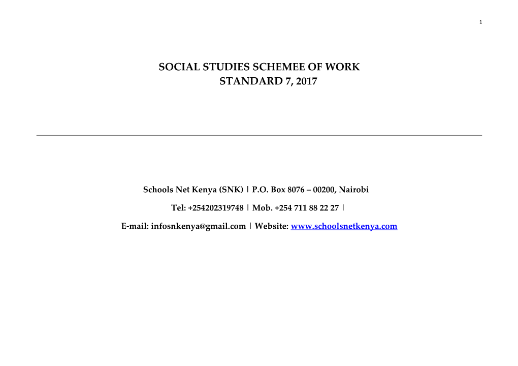 Social Studies Schemee of Work