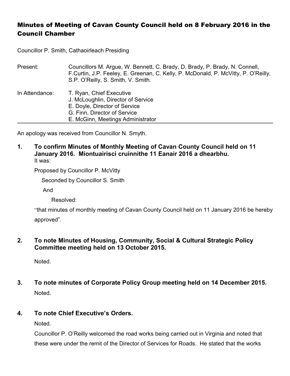 Minutes of Council Meeting Held on 11Th October 2010