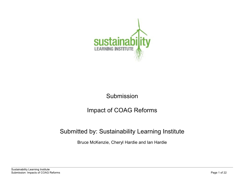 Submission V8 - Sustainability Learning Institute - Impacts and Benefits of COAG Reforms