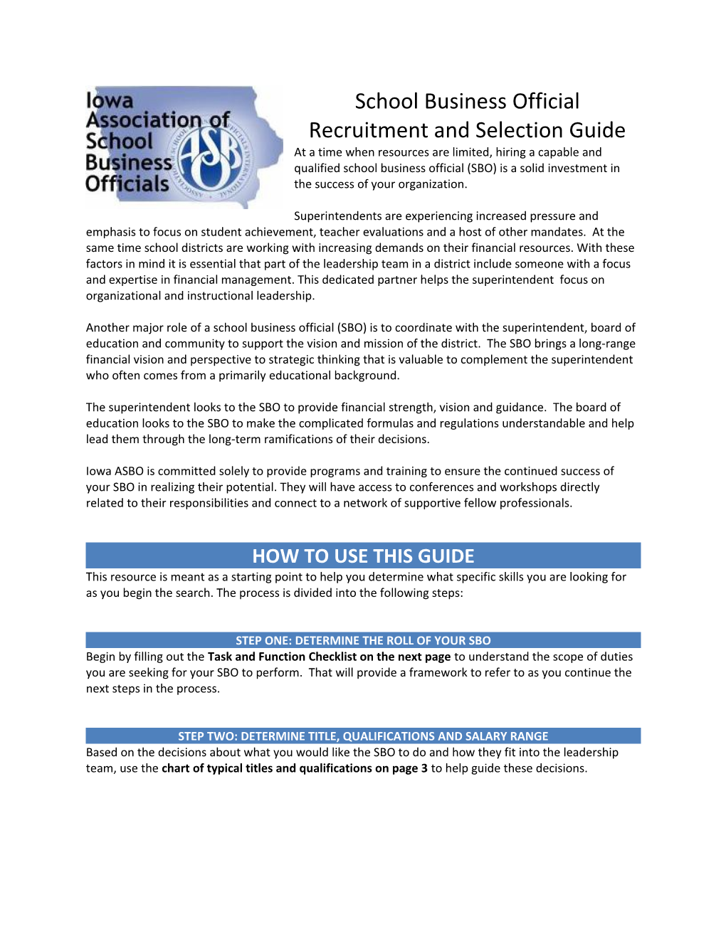 School Business Official Recruitment and Selection Guide