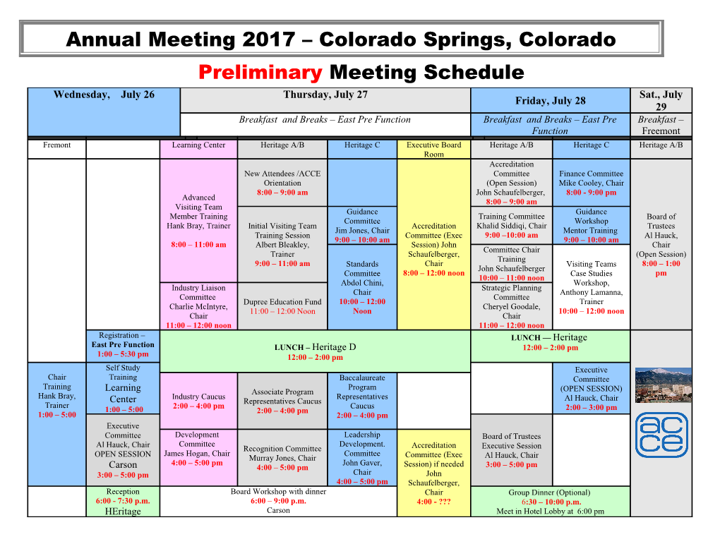 Preliminary Meeting Schedule