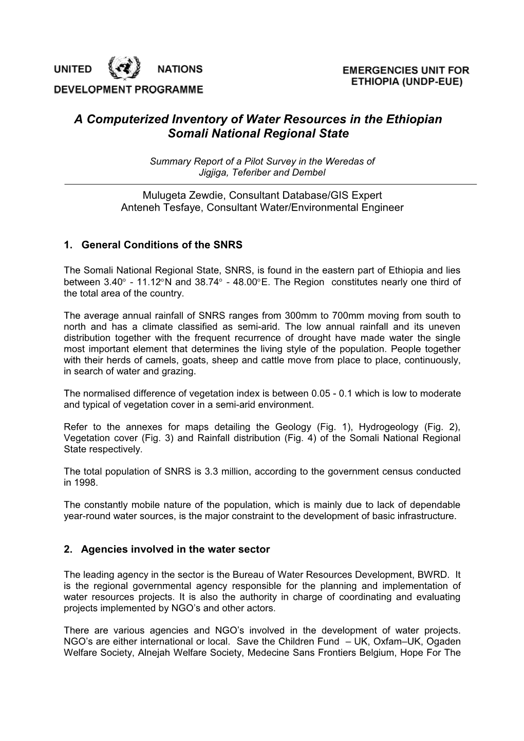 Pilot Water Point Survey Report - SNRS