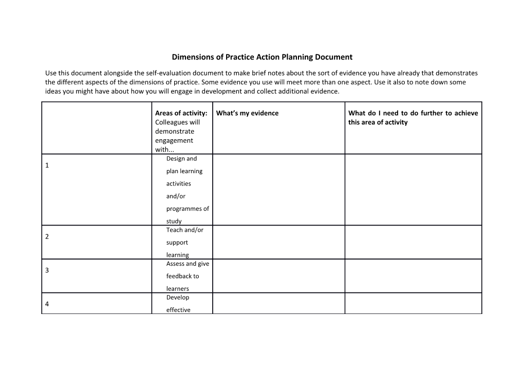 Dimensions of Practice Action Planning Document