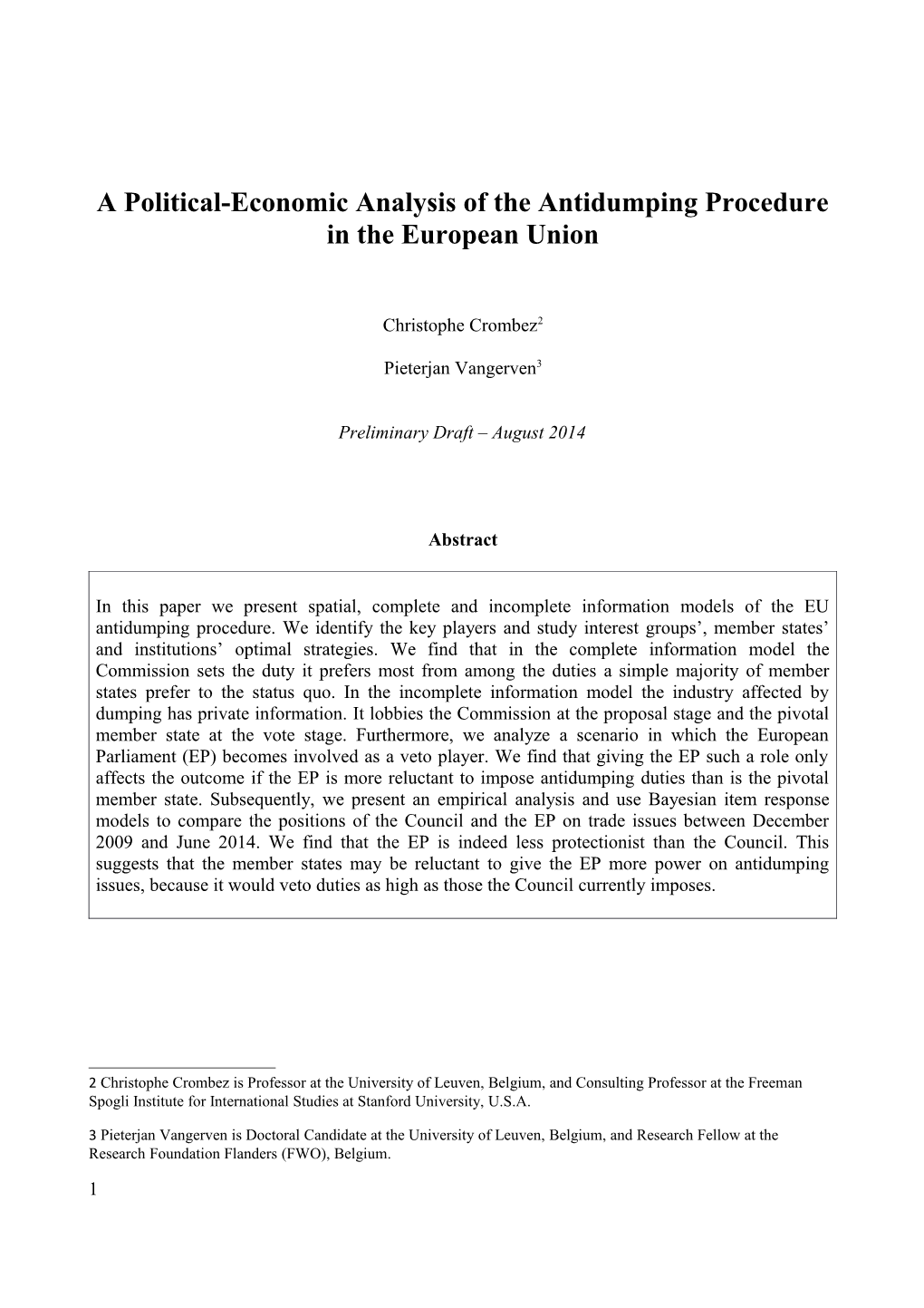 A Political-Economic Analysis of the Antidumping Procedure in the European Union