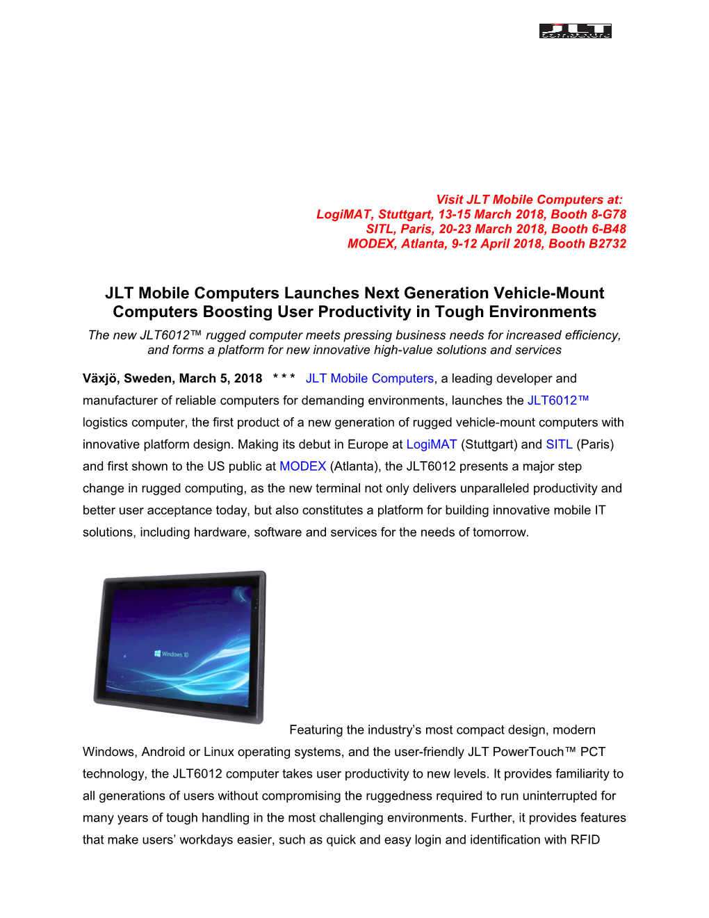 JLT Mobile Computers Press Release