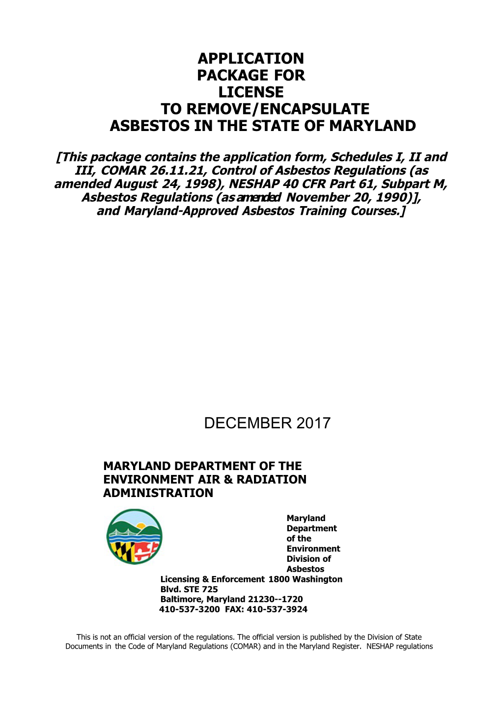 Asbestos License Application MDE240