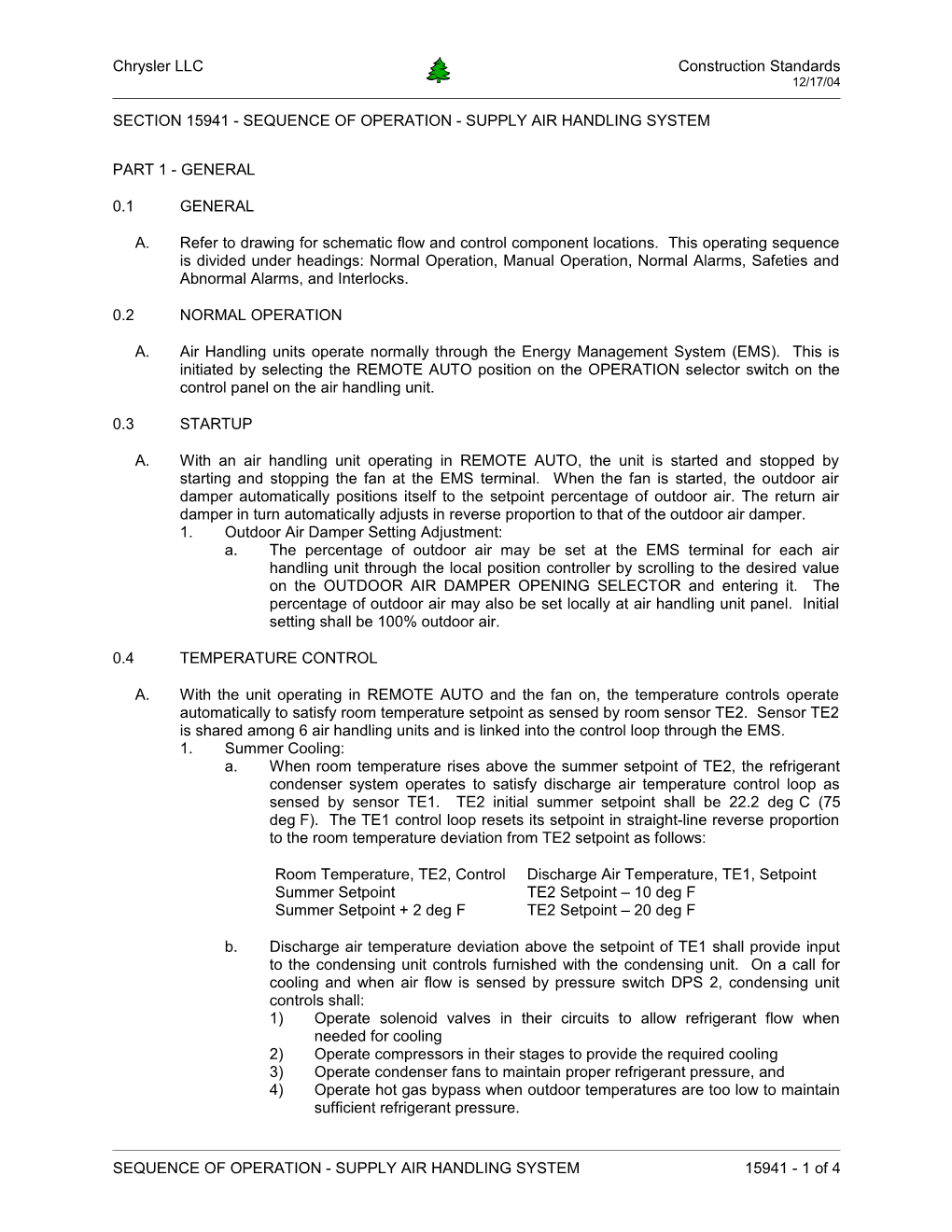 Section 15941 - Sequence of Operation - Supply Air Handling System