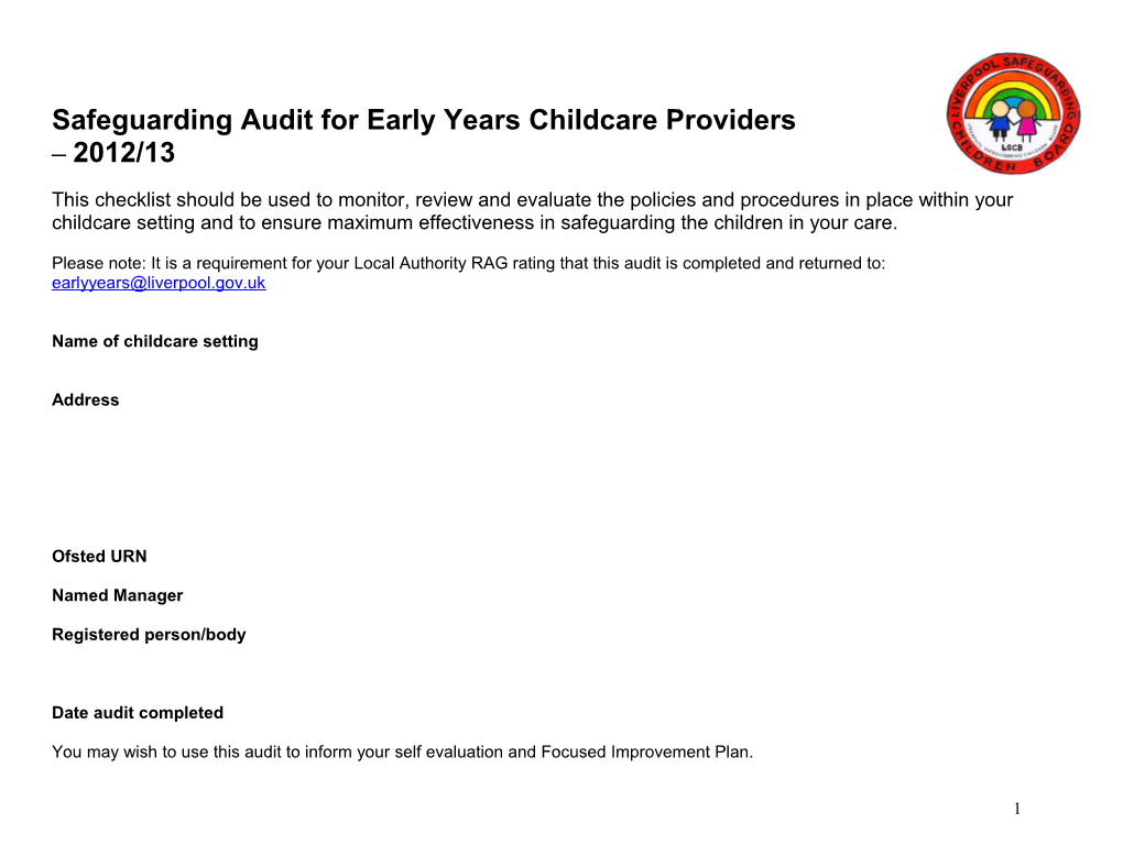 Safeguarding Audit For Early Years Childcare Providers