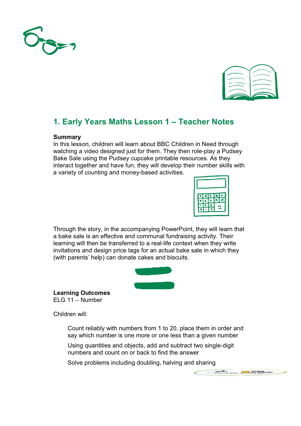 Early Years Maths Lesson 1 Teacher Notes