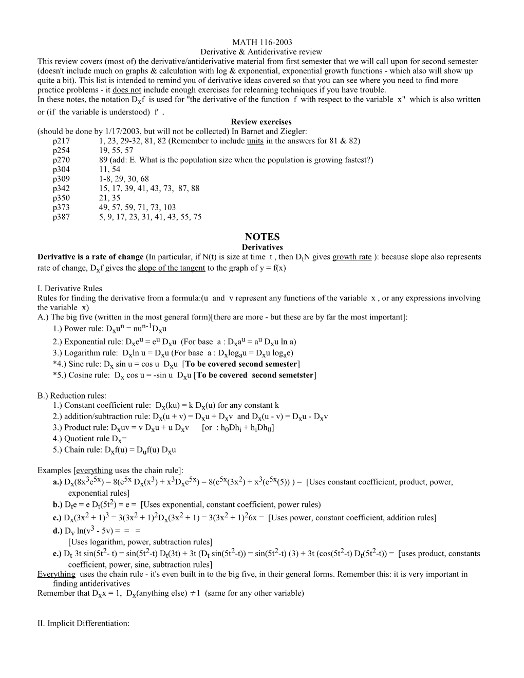 Derivative & Antiderivative Review