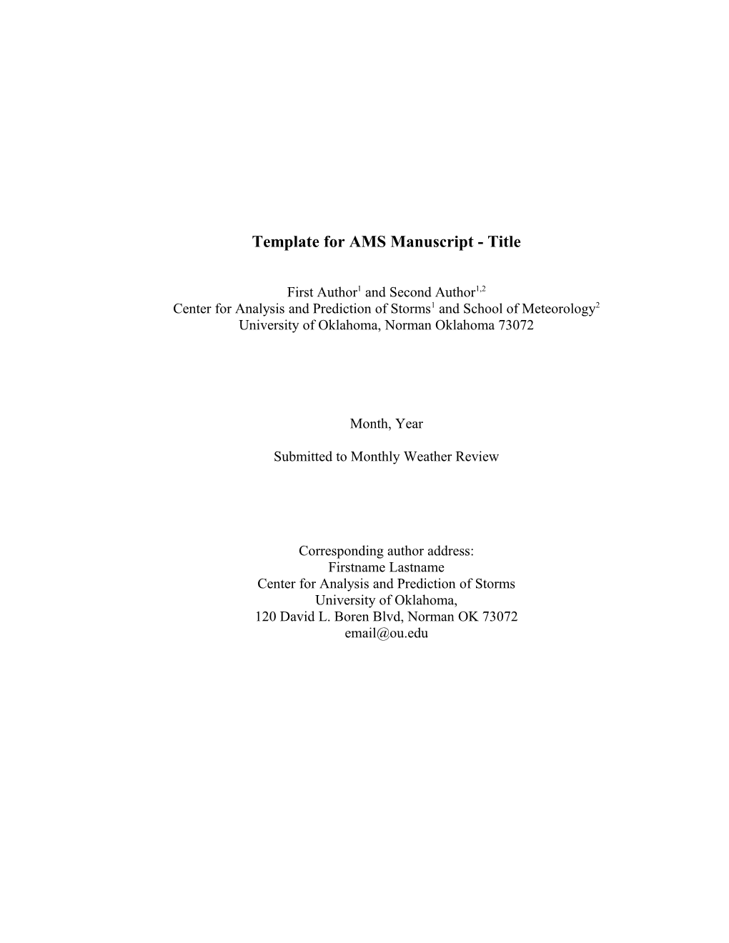 Template for AMS Manuscript - Title