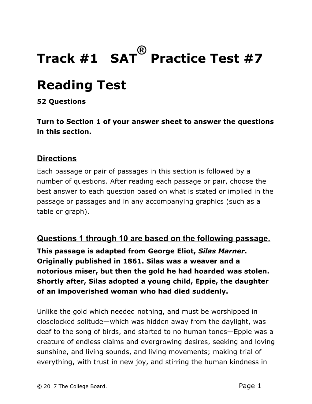 SAT Practice Test 7 For Assistive Technology – Reading Test | SAT Suite Of Assessments – The College Board