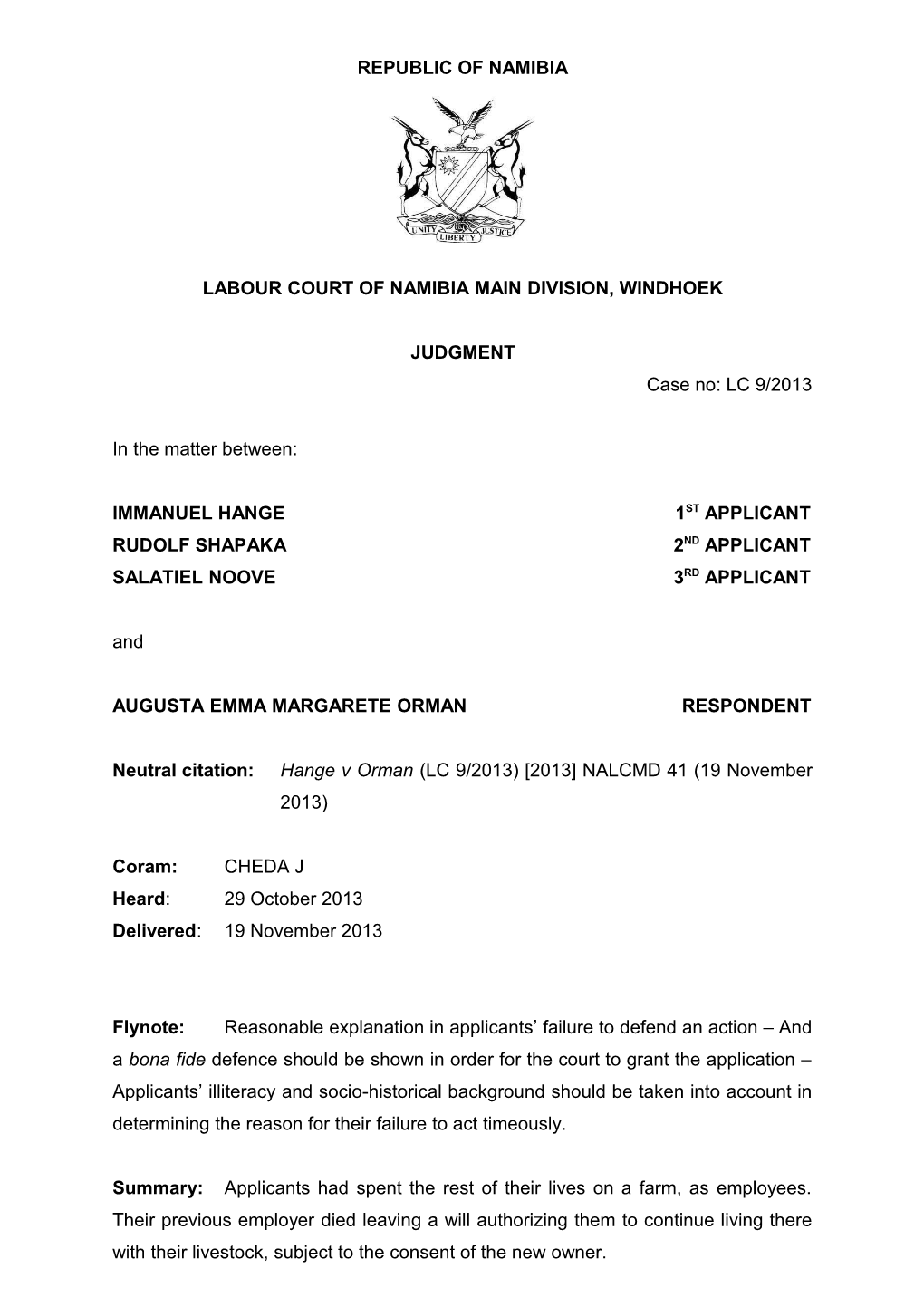 Labour Court of Namibia Main Division, Windhoek