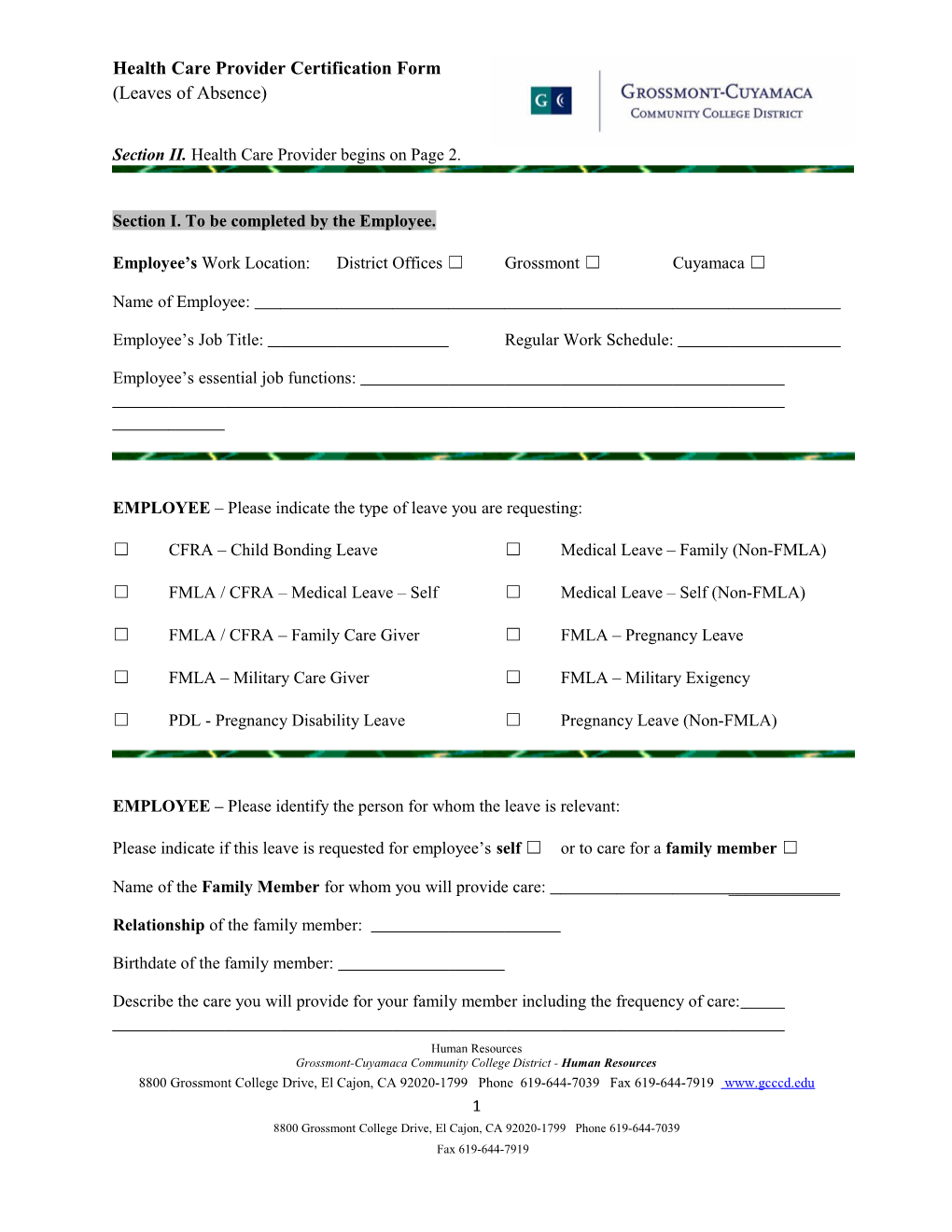 Health Care Provider Certification Form