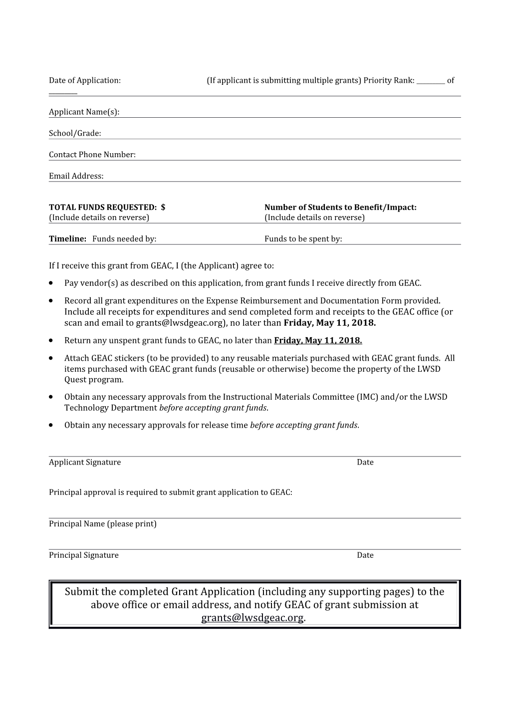 GEAC Quest Teacher Distribution Form