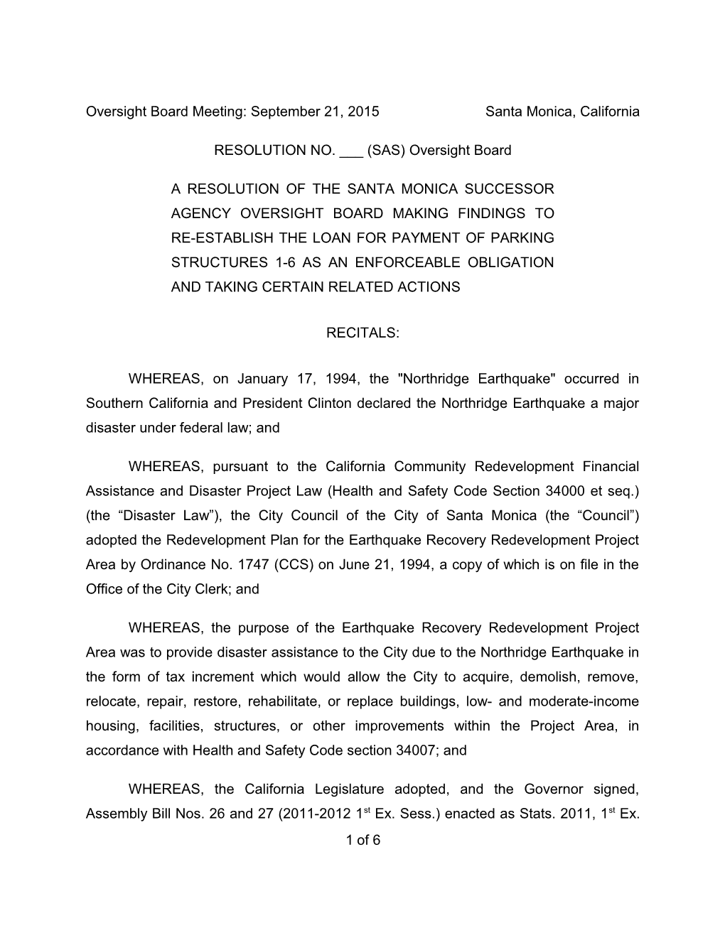 Oversight Board Meeting: September 21, 2015 Santa Monica, California