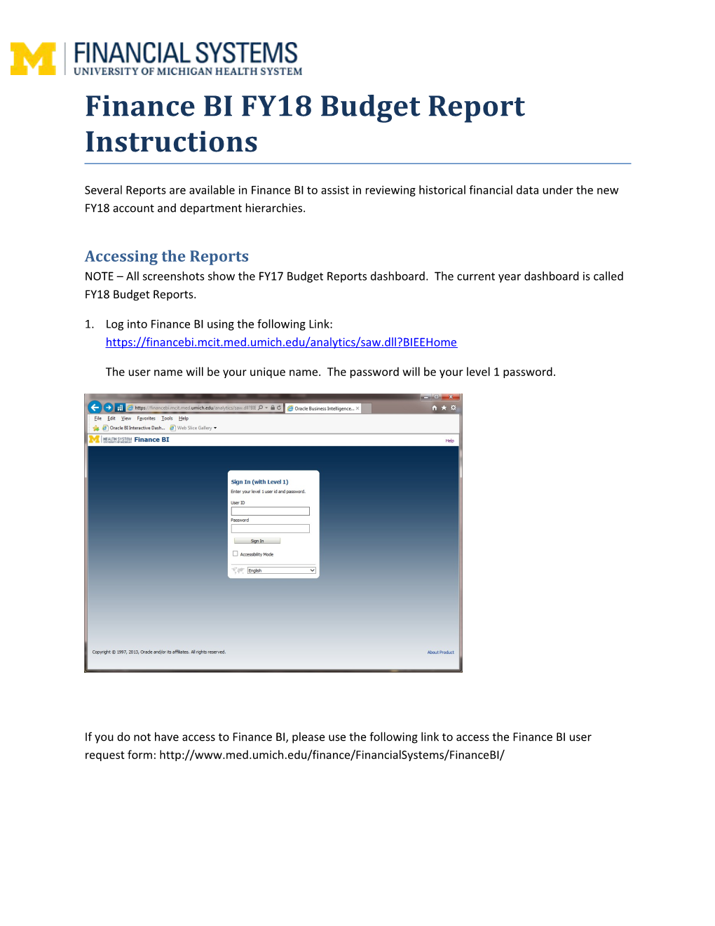 Finance BI FY18 Budget Report Instructions