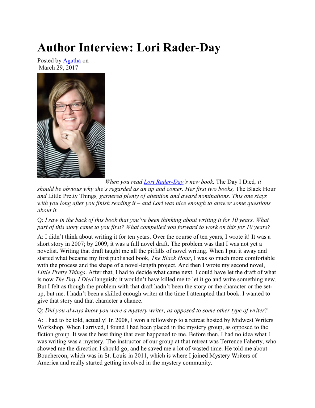 Author Interview: Lori Rader-Day