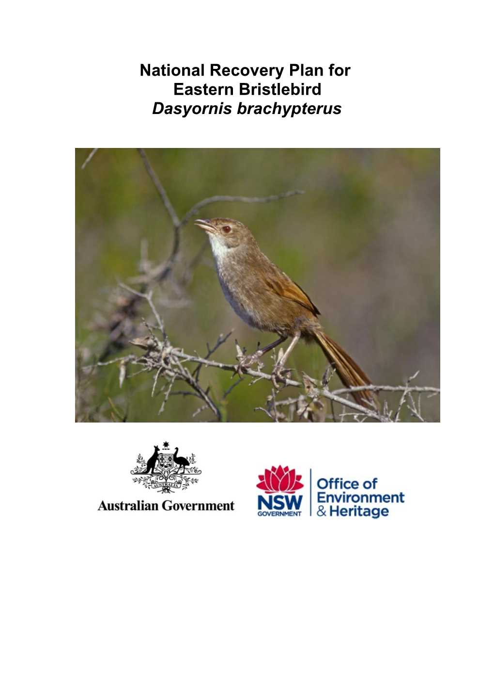 National Recovery Plan for Eastern Bristlebird Dasyornis Brachypterus