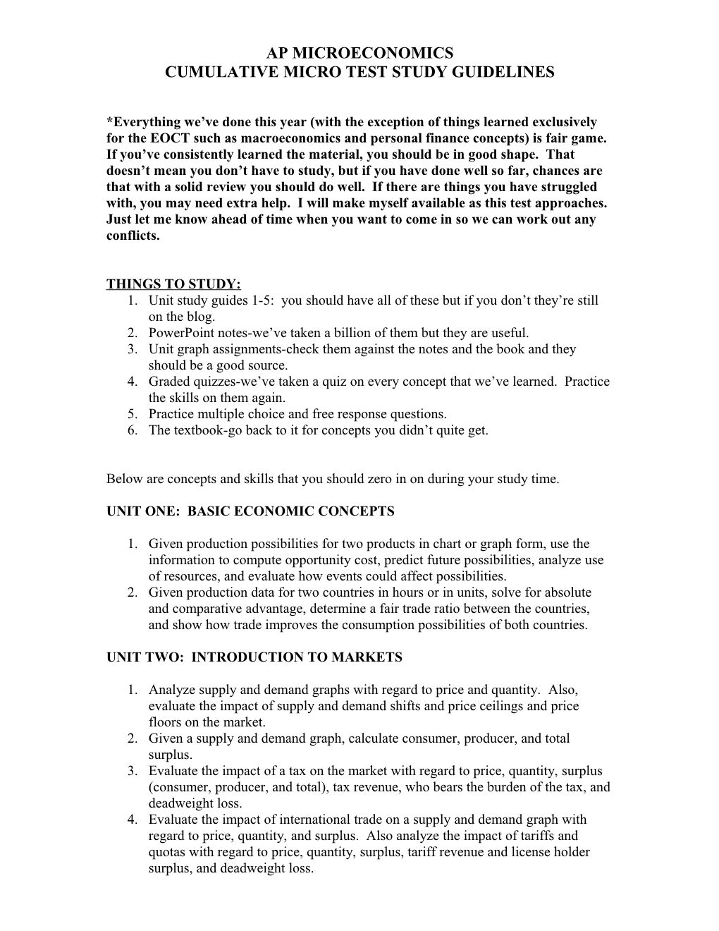 Cumulative Micro Test Study Guidelines