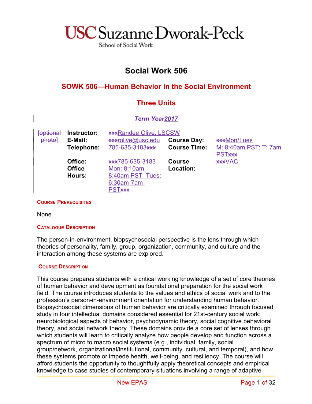 School of Social Work Syllabus Template Guide s23