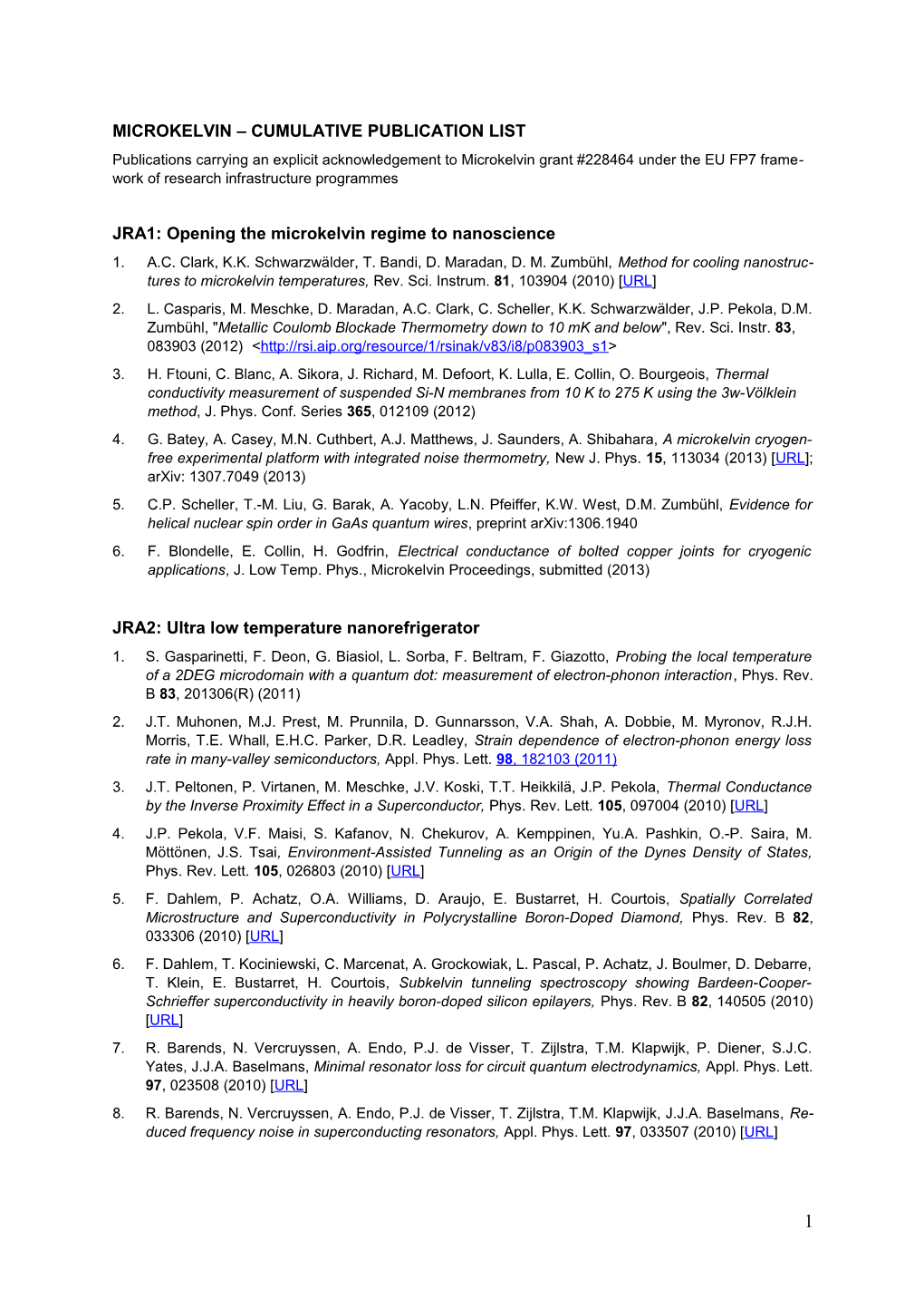 Microkelvin Cumulative Publication List