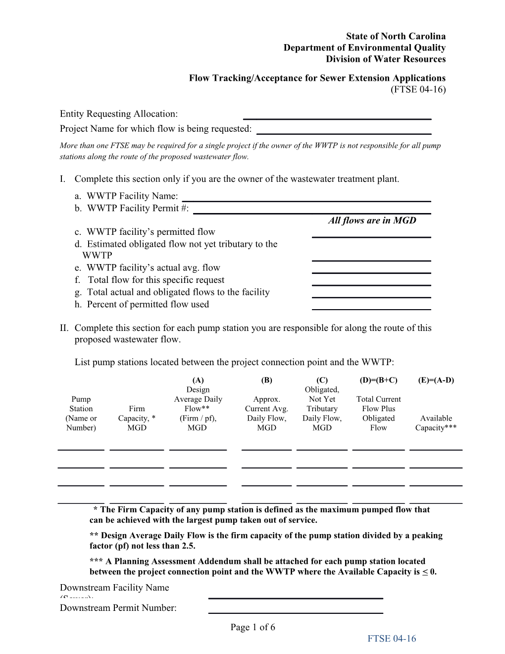 Flow Tracking for Sewer Extension Permit Application