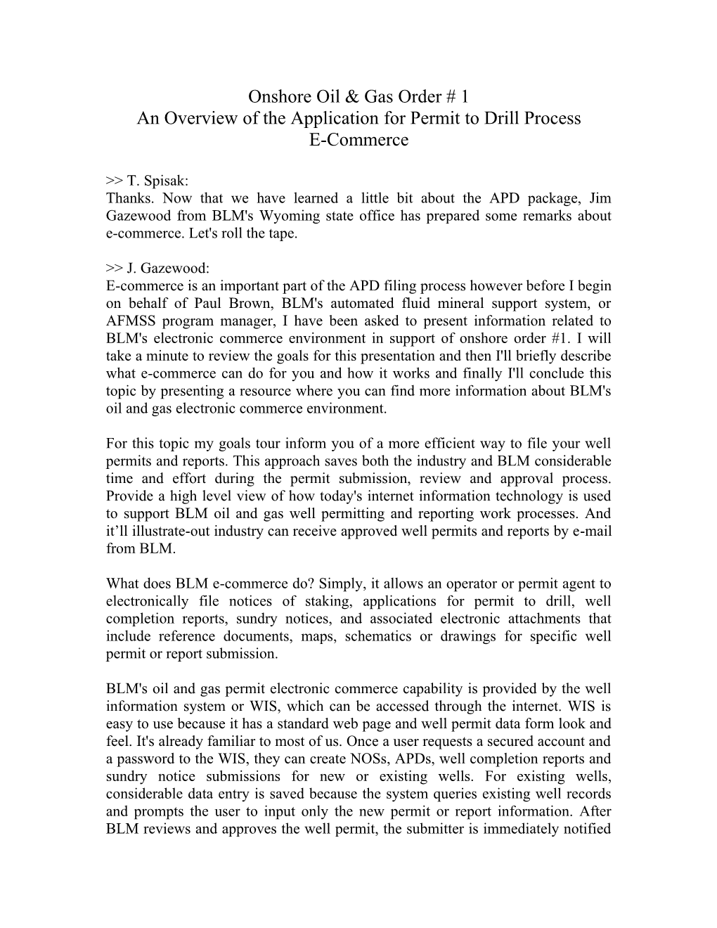 Onshore Oil & Gas Order # 1