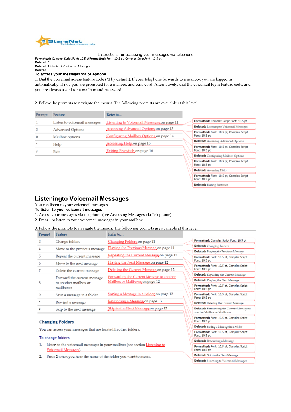 Instructions for Accessing Your Messages Via Telephone