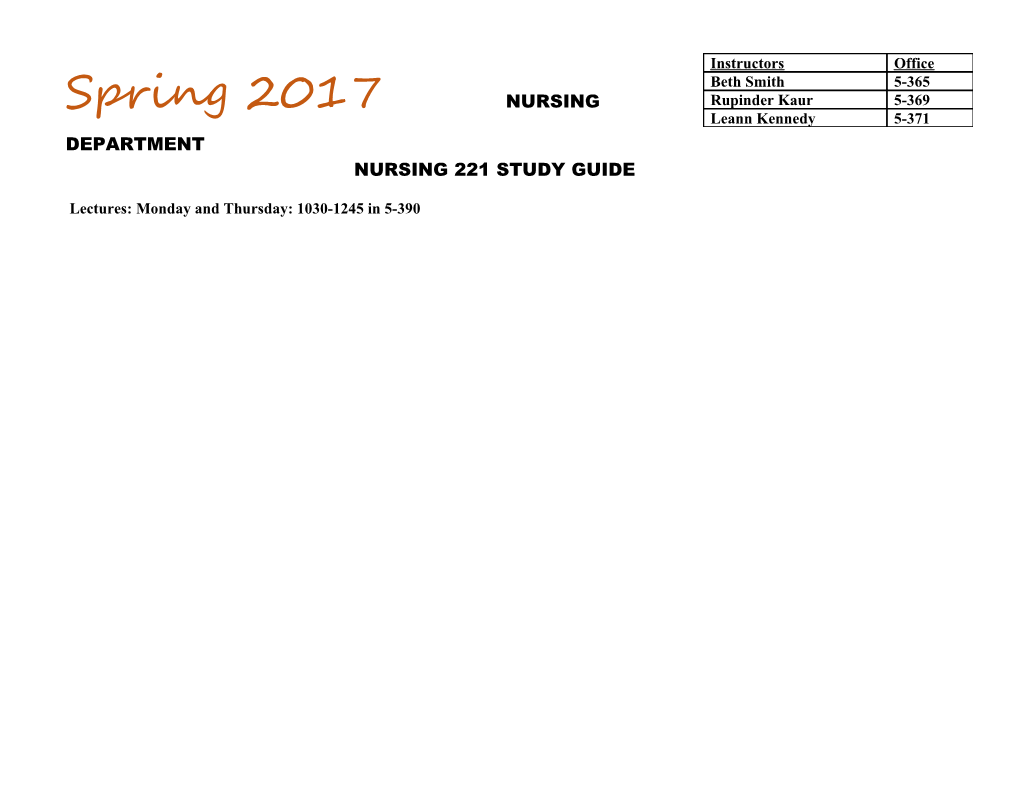 Nursing 221 Study Guide