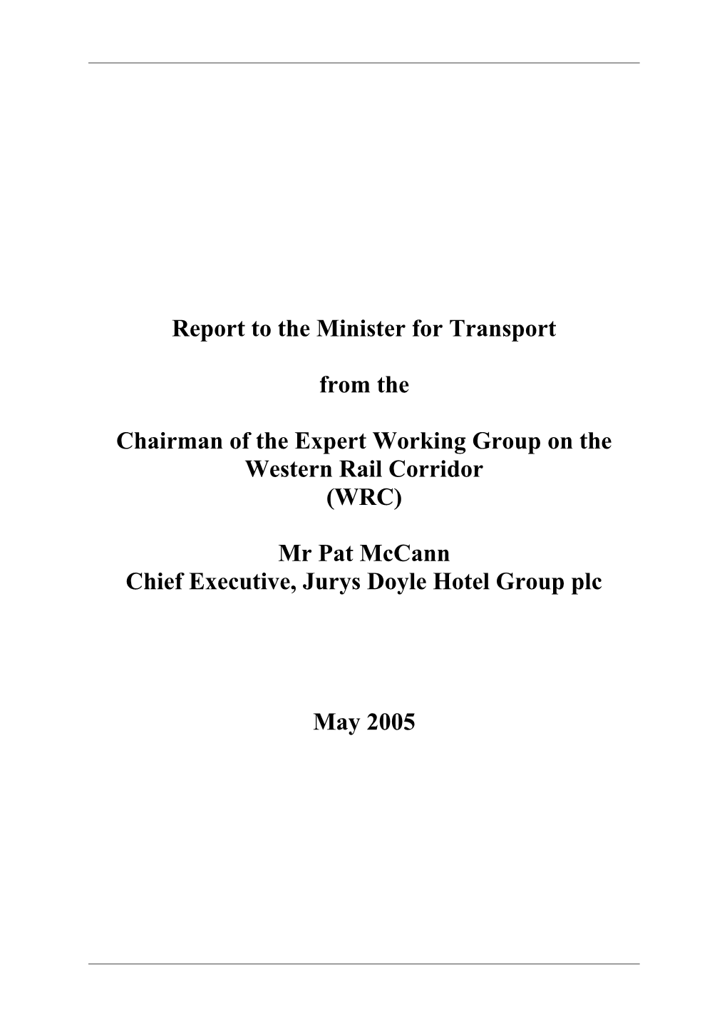 Interim Report to the Minister for Transport from the Chairman of the Expert Working Group