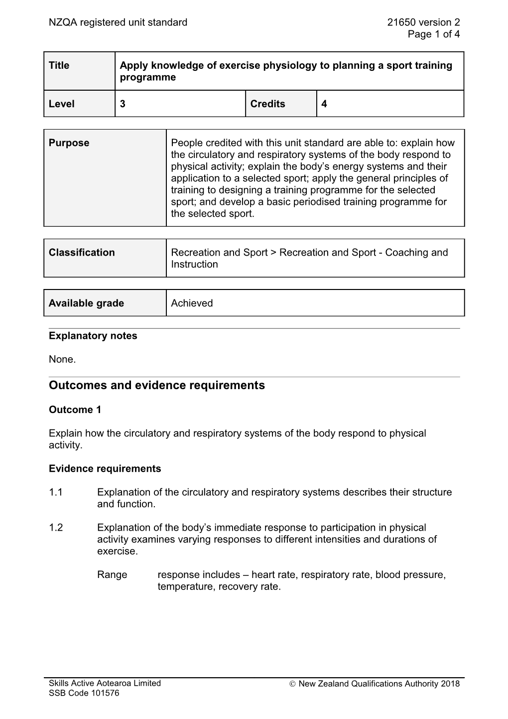 21650 Apply Knowledge of Exercise Physiology to Planning a Sport Training Programme