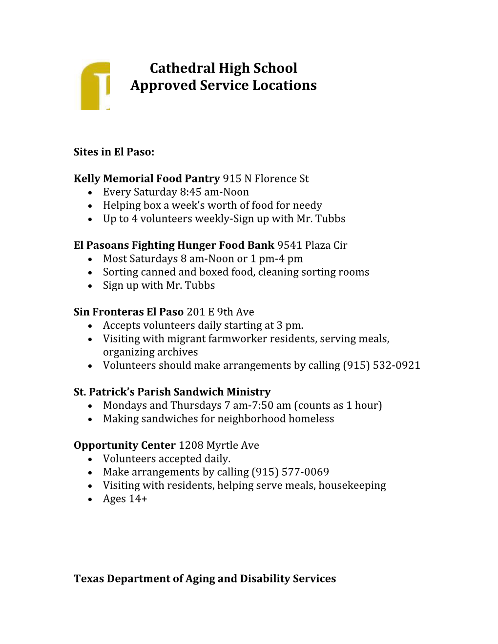 Approved Service Locations