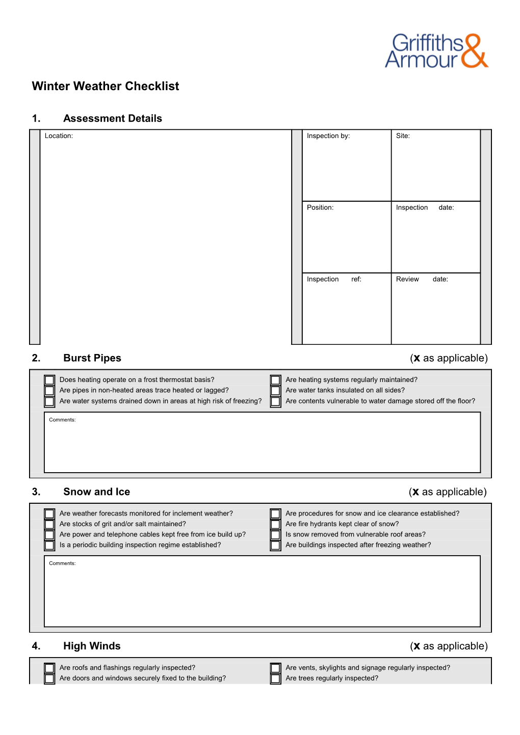 Winter Weather Checklist 1. Assessment Details