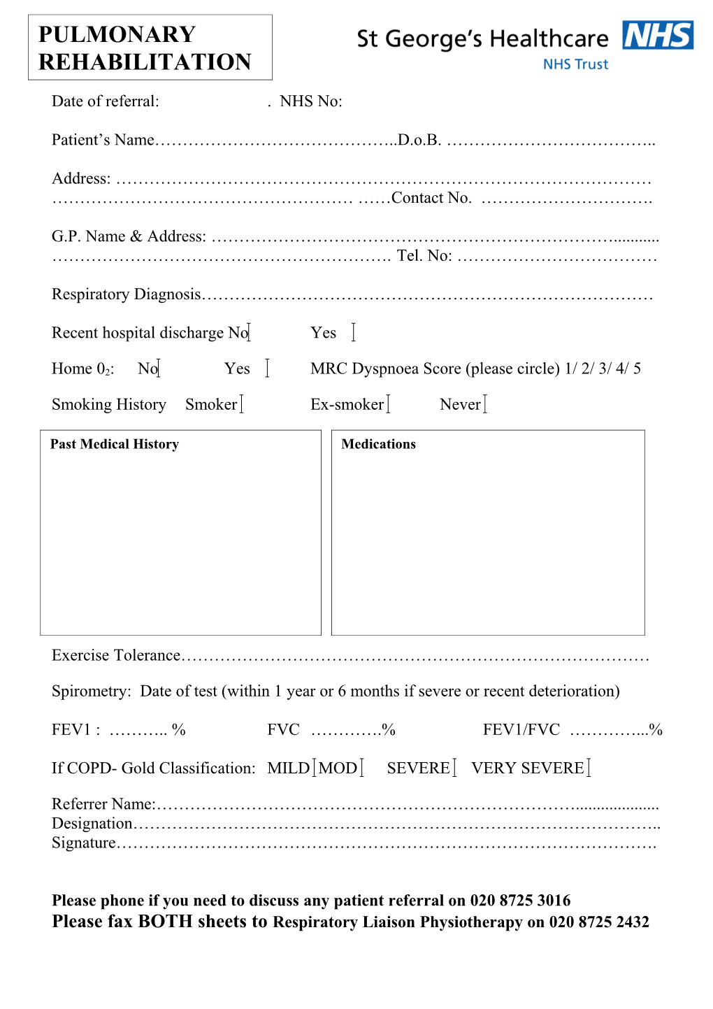 Respiratory Liaison Physiotherapy Referal Form