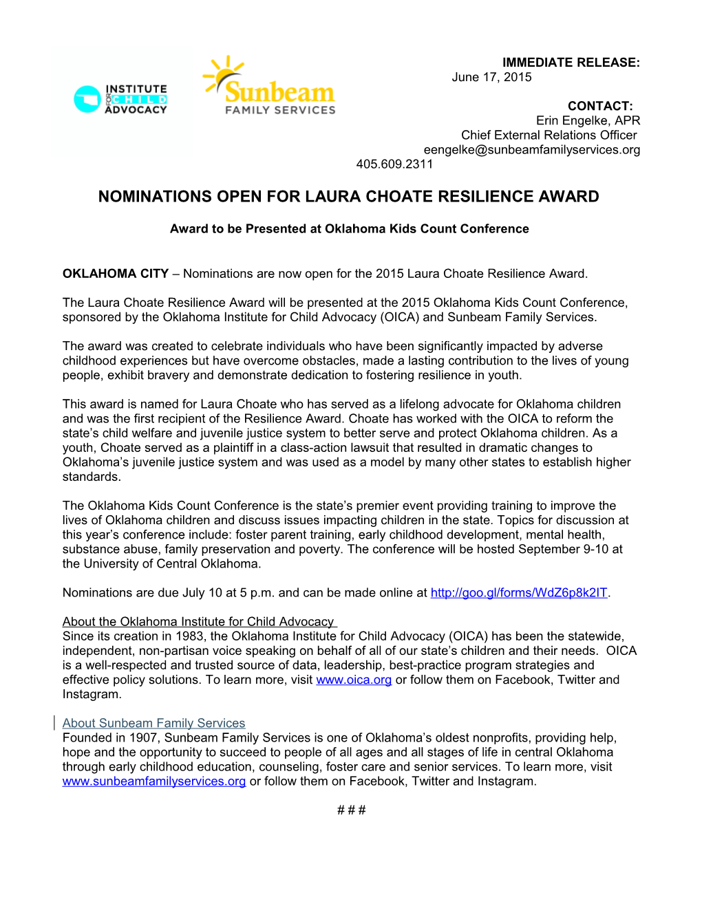 Nominations Open for Laura Choate Resilience Award