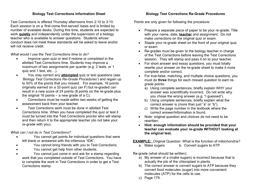 Science Study Table Information Sheet