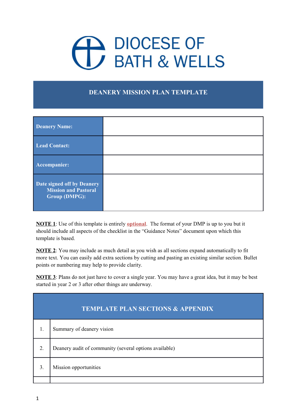 Deanery Mission Plan Template