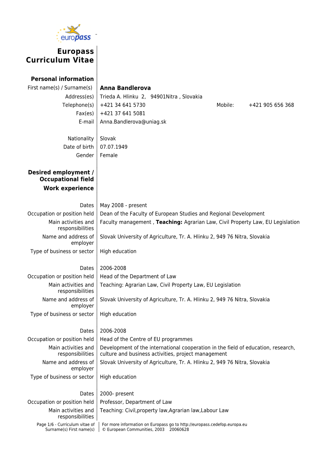 Europass Curriculum Vitae s11