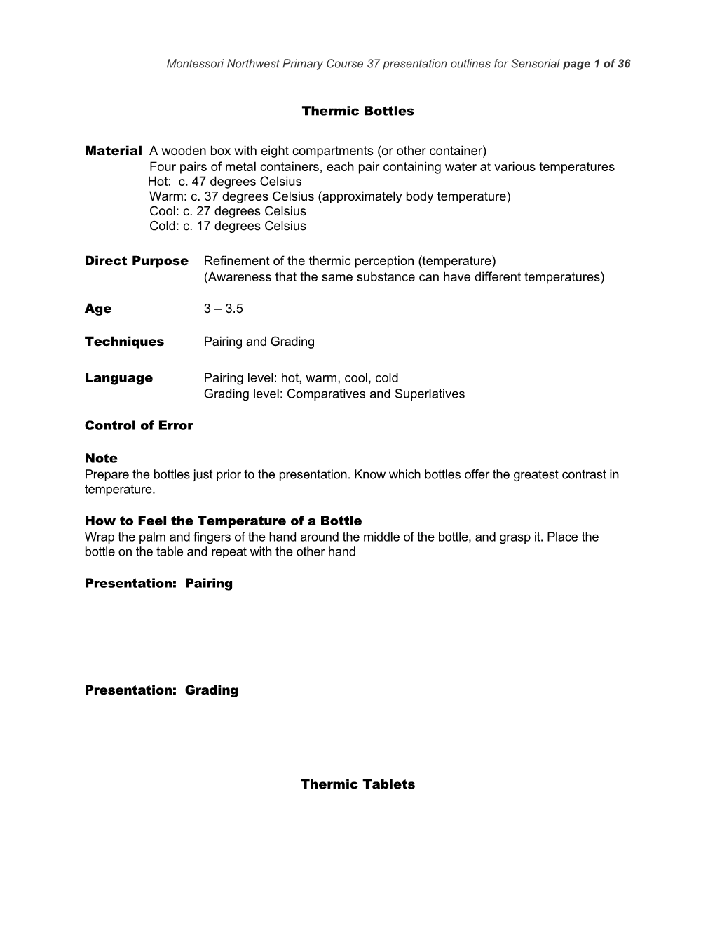 Montessori Northwest Primary Course 37 Presentation Outlines for Sensorial Page 40 of 40