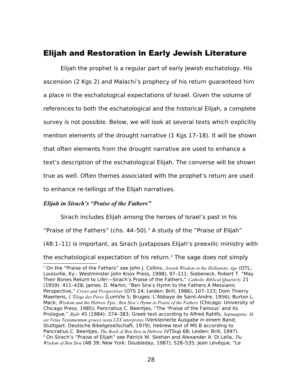 Elijah and Restoration in Early Jewish Literature