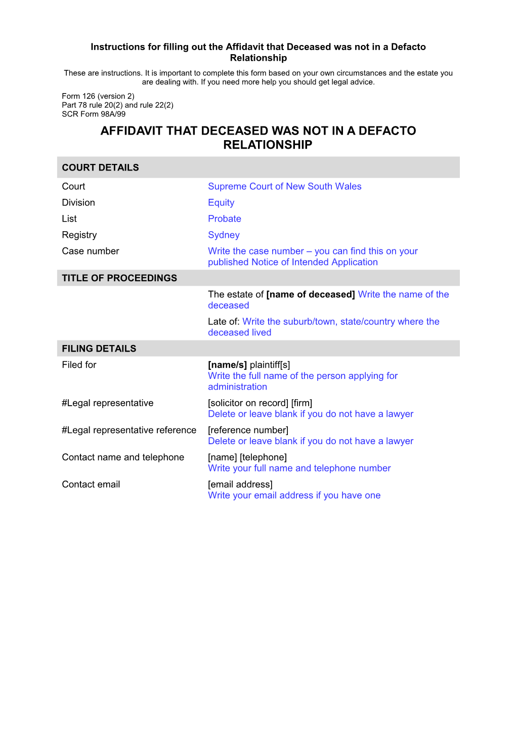 NSW UCPR Form 1 - Title s2