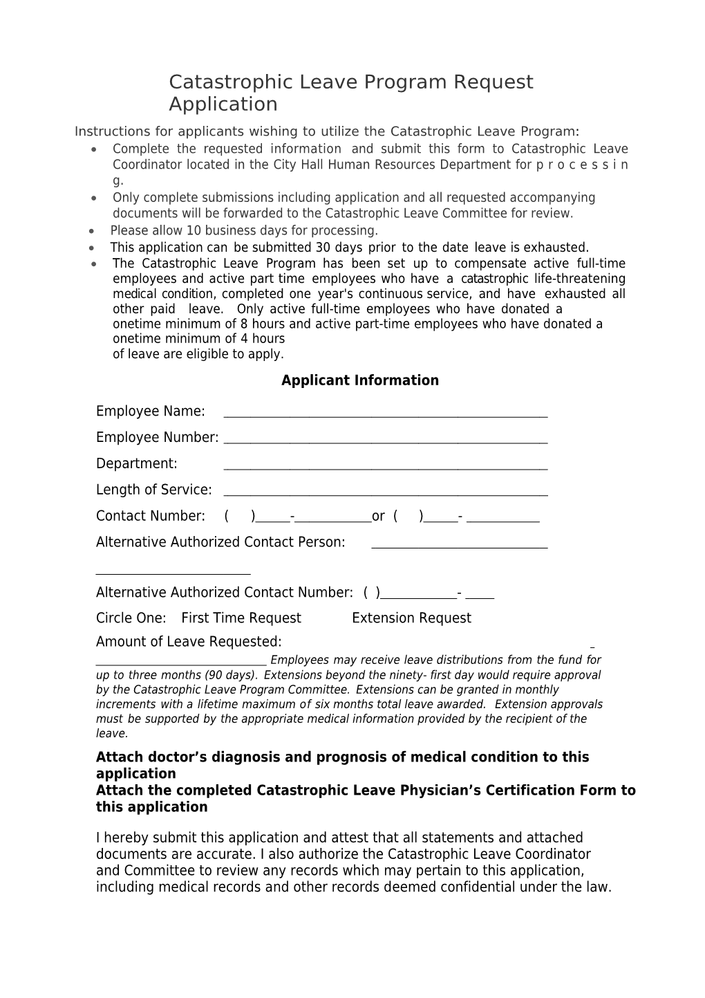 Catastrophic Leave Program Request Application