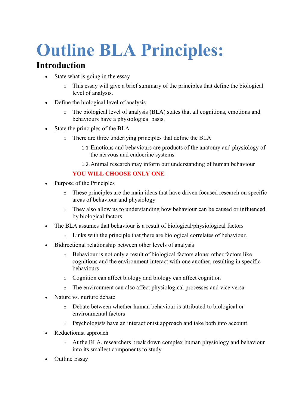 Outline BLA Principles: Introduction