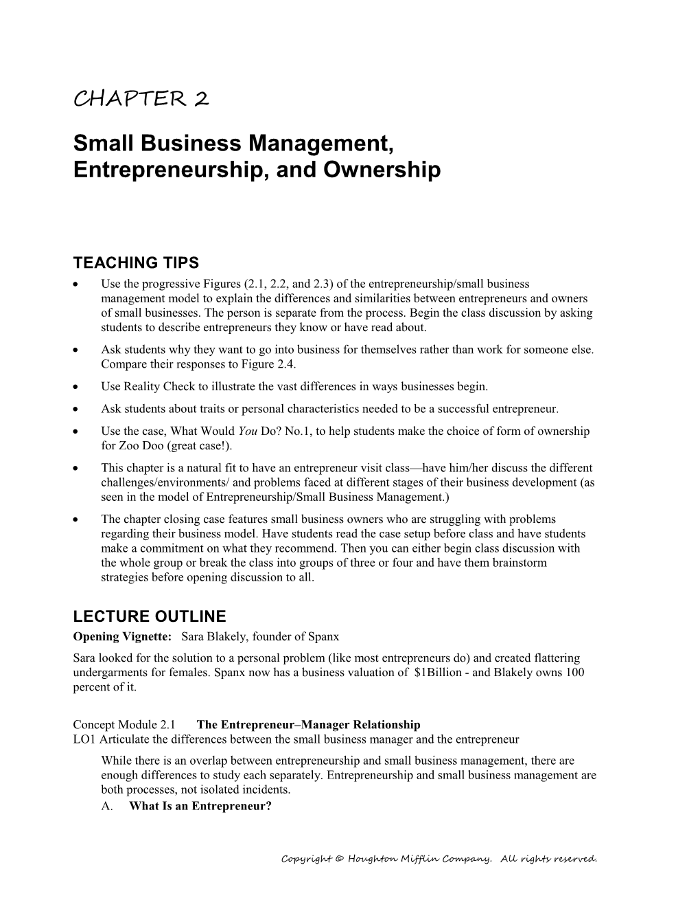 Small Business Management, Entrepreneurship, and Ownership s1