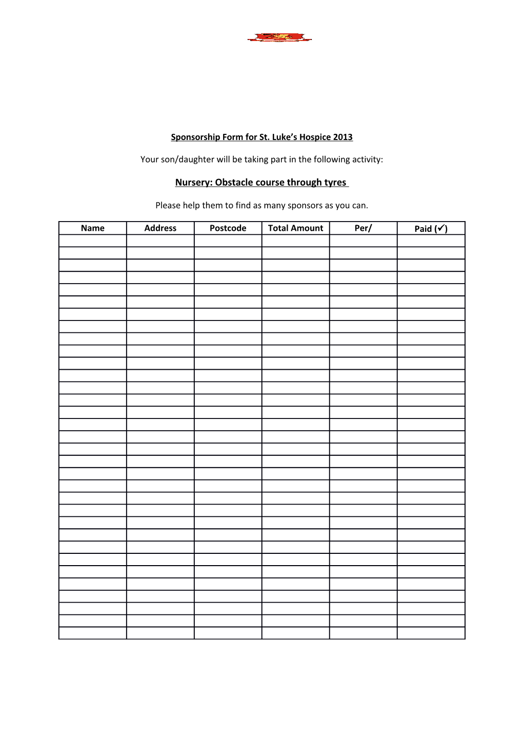 Sponsorship Form for St. Luke S Hospice 2013