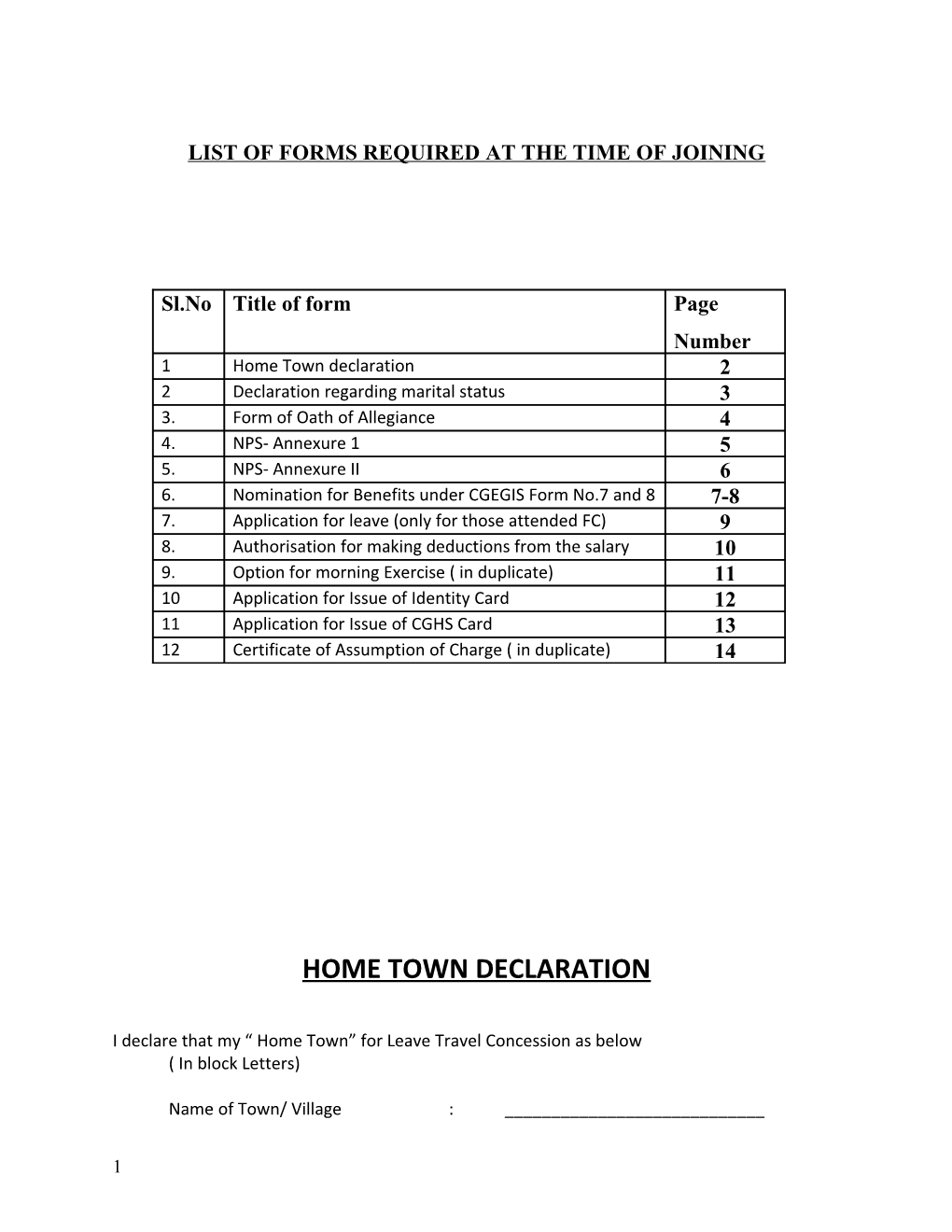 List of Forms Required at the Time of Joining